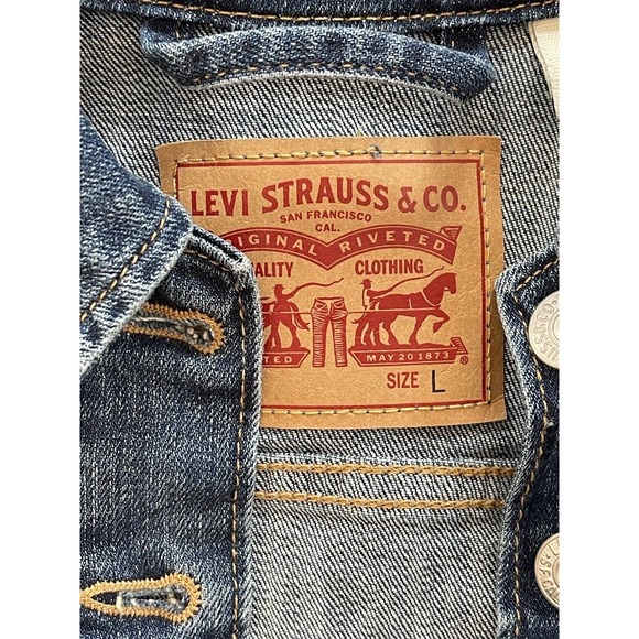 LEVI’S NWOT Denim Jean Jacket Size LARGE Youth Blue - Picture 2 of 4